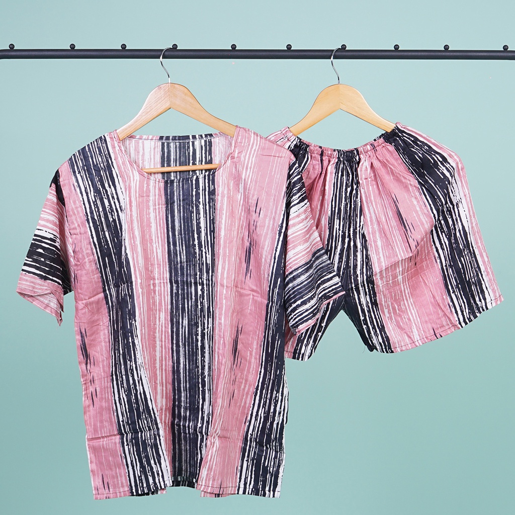 Baju TIdur One Set Setelan Rayon Baby doll Wanita Bahan Rayon Premium Motif Garis Bahan Lembut Dan Nyaman ZD21