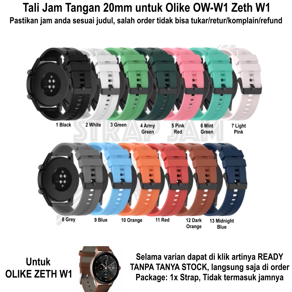 T2E 20mm Tali Jam Smartwatch Olike OW-W1 Zeth W1 - Strap Rubber Silikon Buckle Hitam