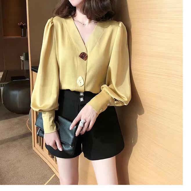TOP BAJU ATASAN WANITA  KIMONO KANCING MATI LENGAN PANJANG BALON IMPORT