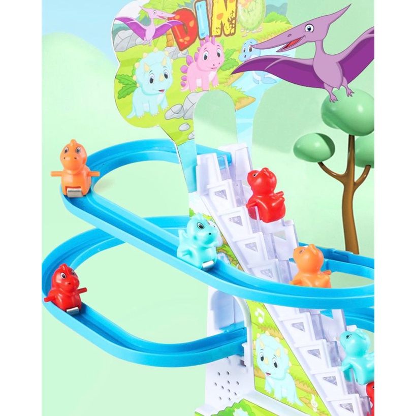 [tma] Mainan Anak Seluncuran Otomatis Penguin Naik Tangga Dinosaurus Track Balap Berlampu dan Musik / Mainan Luncuran Rail Mutar Auto Theme Park