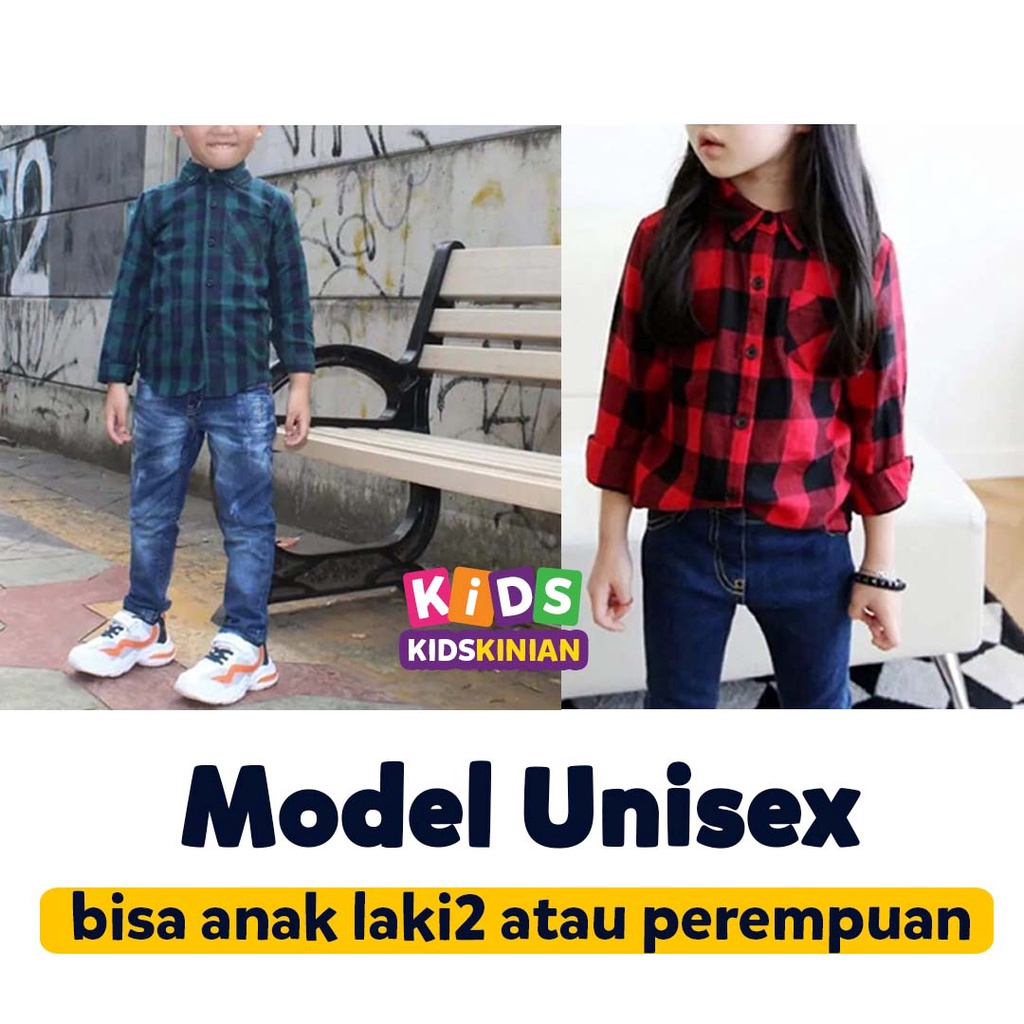 Kemeja Flanel anak laki laki dan Perempuan Baju Atasan Hem Planel Fashion Flannel Import usia umur 2 3 4 5 6 7 8 9 10 11 Tahun Cowok Cewek