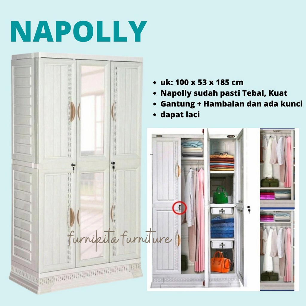 Jual Lemari Plastik Napolly 3 Pintu Terlengkap & Harga Terbaru Maret