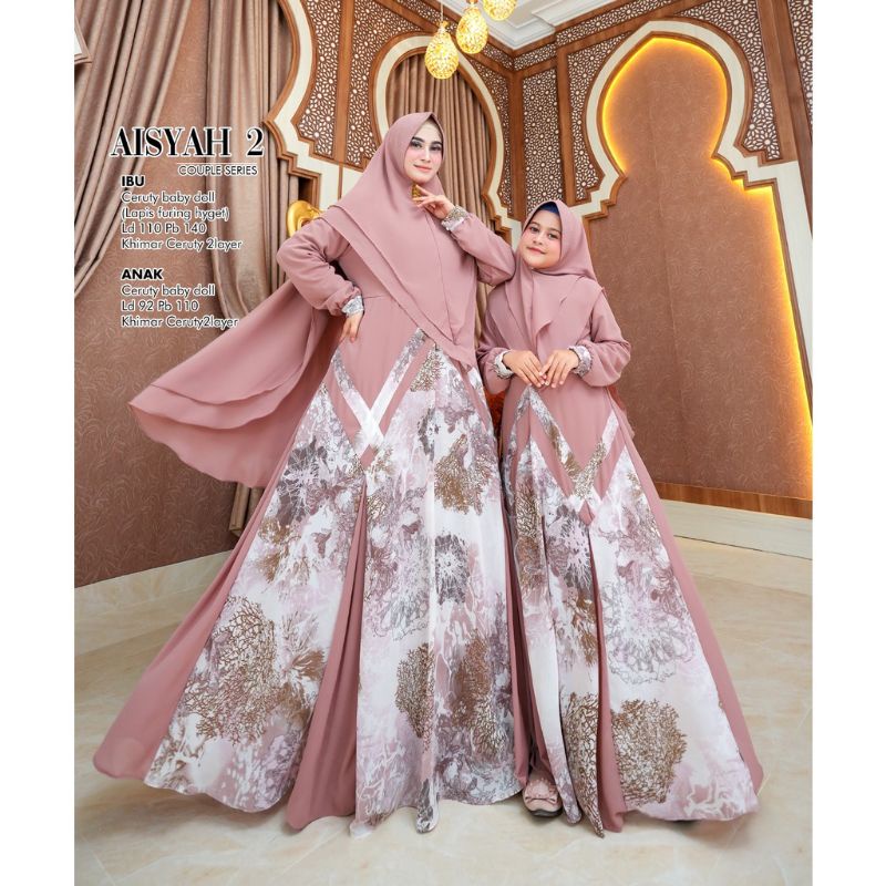 Gamis Syar'i Couple Ibu dan Anak | BISA BELI SATUAN | Gamis Set Syari Aisyah 2 | Gamis Set Hijab Jum