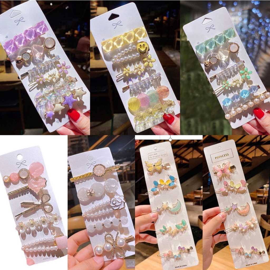 NEW (1 set isi 5 pcs) Set jepit rambut anak dan dewasa motif cute