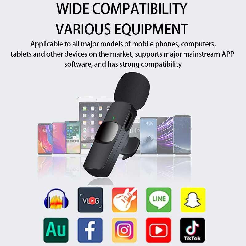 Wireless Mic Portable for Vlogging Live Streaming USB Type C - K8 - Black