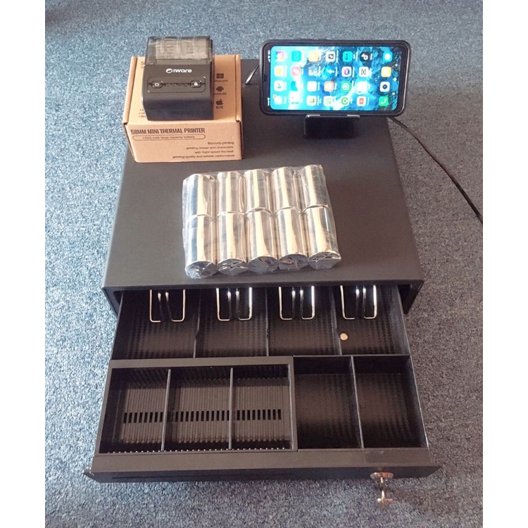 PAKET KASIR PRINTER BLUETOOTH + HOLDER TAB + CASH DRAWER + 10 KERTAS