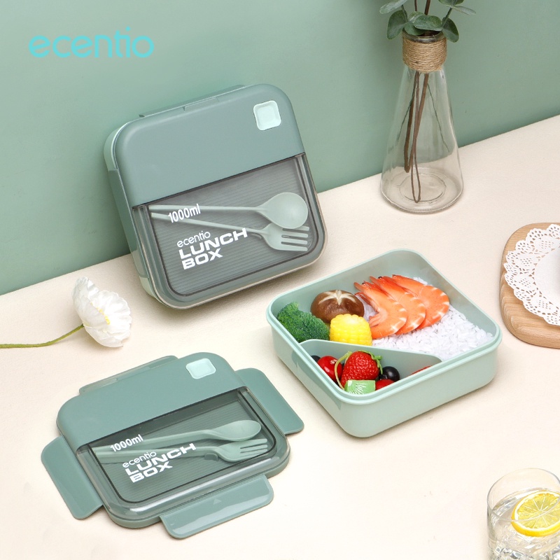 ecentio Lunch Box Kotak Makan 1100ml Free Sendok Gratis Anti Tumpah Kotak Bekal Makan Tempat Makan BPA Free