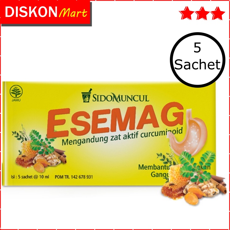 ESEMAG SIDOMUNCUL CAIR 5 SACHET  JAMU OBAT HERBAL ASAM LAMBUNG & SAKIT MAAG MAG MAGH GERD ORIGINAL S