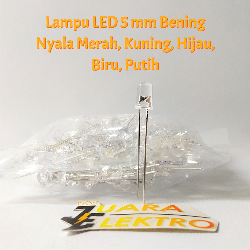 (10 PCS) Lampu LED 5 mm Bening Nyala Merah, Hijau, Biru, Putih, Kuning