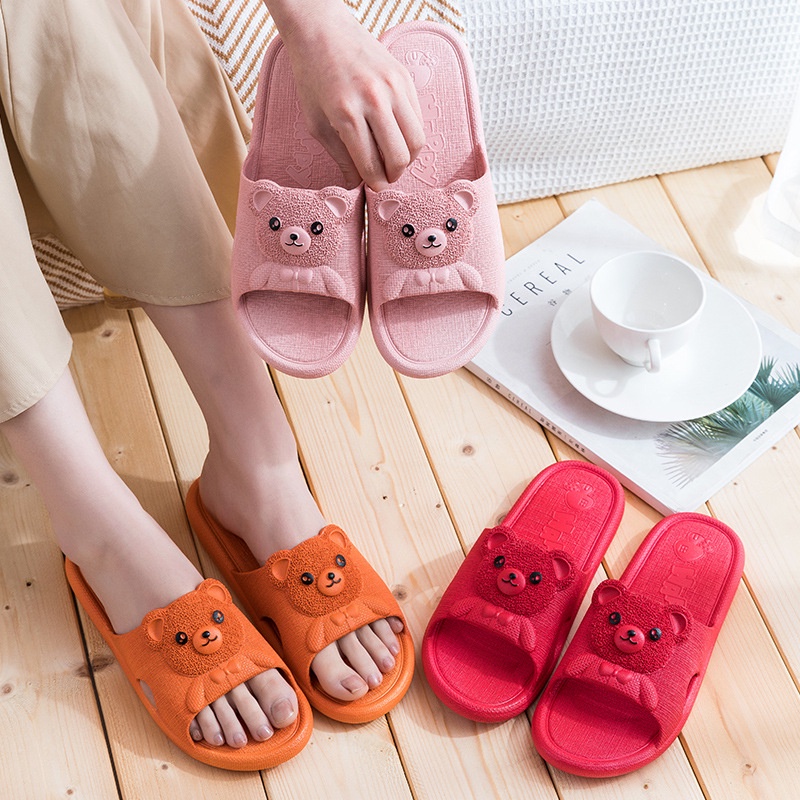 MMM Sandal Rumah Slop Karakter Bear 6567 Sendal Karet Couple Slip On Karet Empuk Home Slipper Anti Slip Wanita Gaya Korea Murah Import