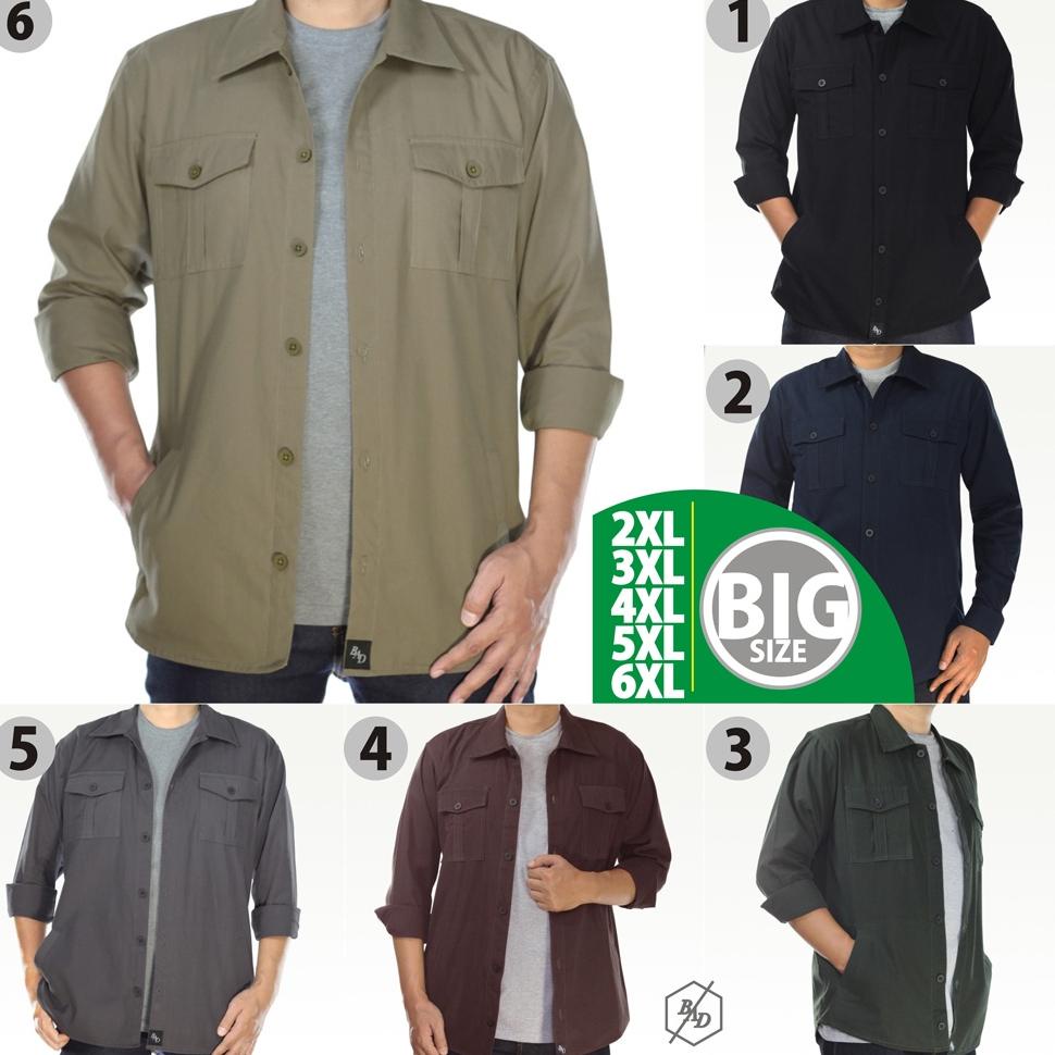 MURAH BANGET Kemeja Parka Semi Jaket Lengan Panjang Pria Big Size Jumbo Casual Kerja Cowok Katun Lap