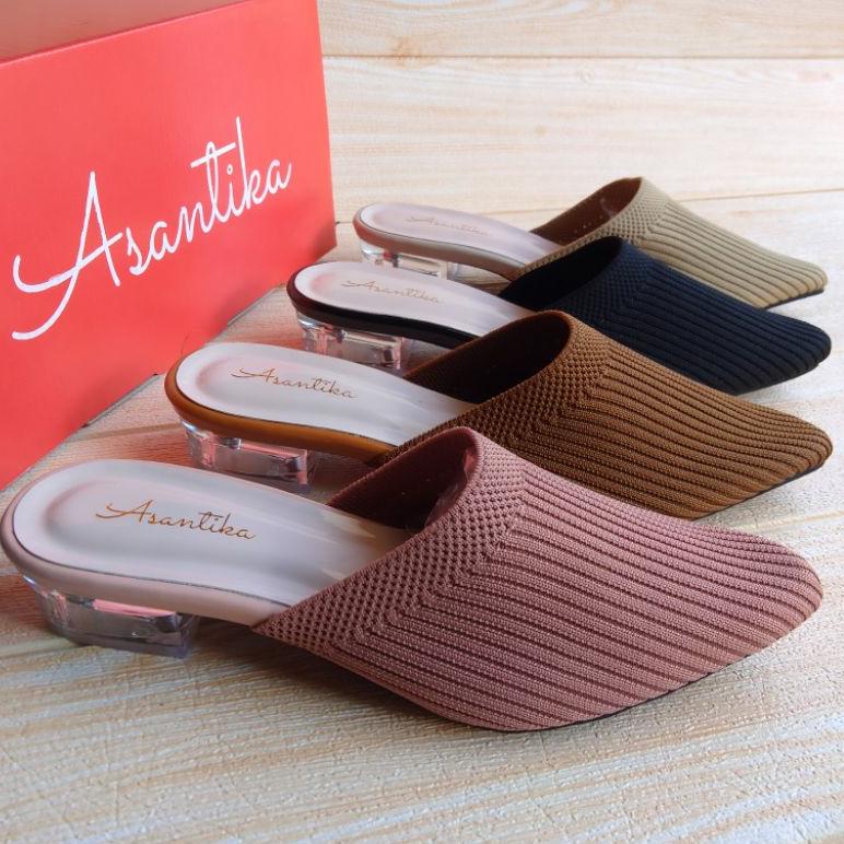 MURAH Asantika Sandal Sendal Heels Rajut Hak Kaca Pendek 3 Cm Kuat Empuk Nyaman Big Size Jumbo 41 42