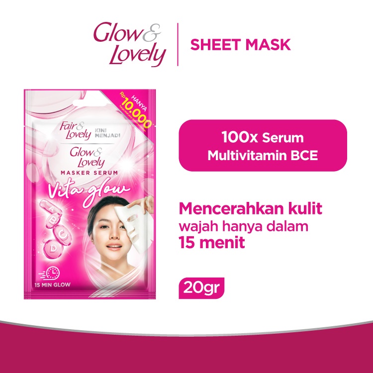 Glow &amp; Lovely Multivitamin Serum Sheet Mask Masker Pencerah Wajah Sheet Mask Glowing 20G