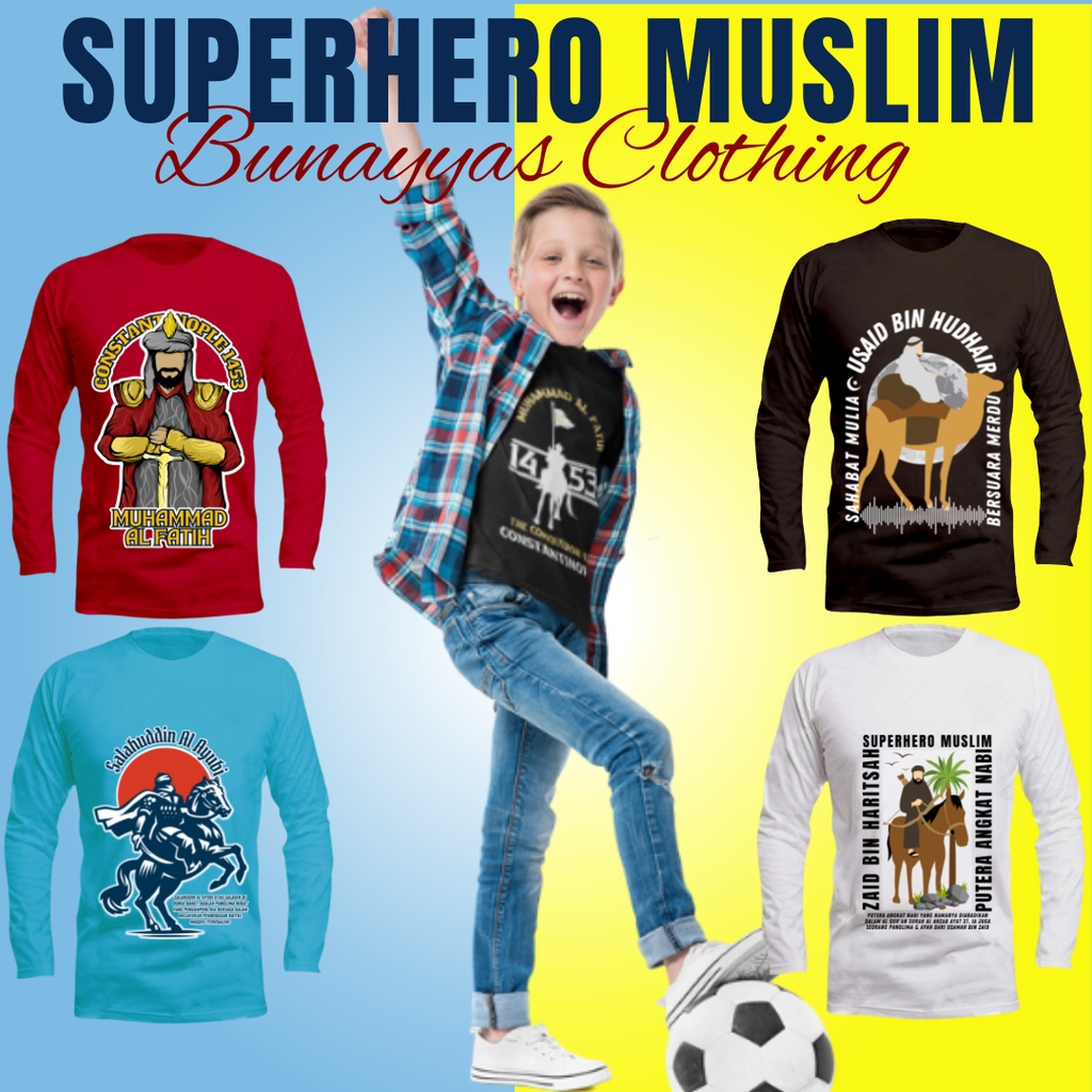 Baju Kaos Dakwah Lengan Panjang Kaos Salahuddin Al Ayubi / Saladin Zaid Bin Tsabit Uwais Al Qarni Us