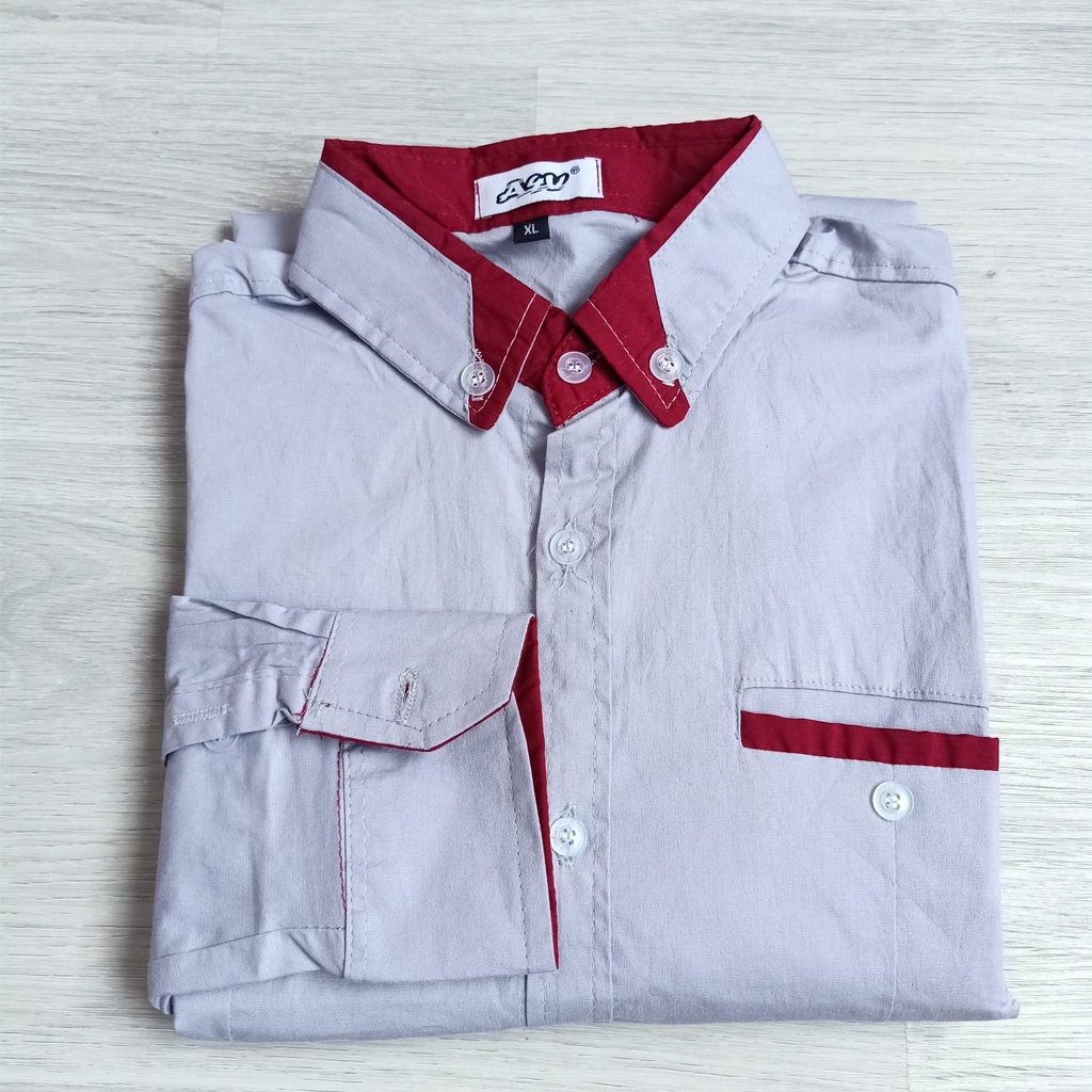 Kemeja Pria Lengan Panjang MR Abu List Marun