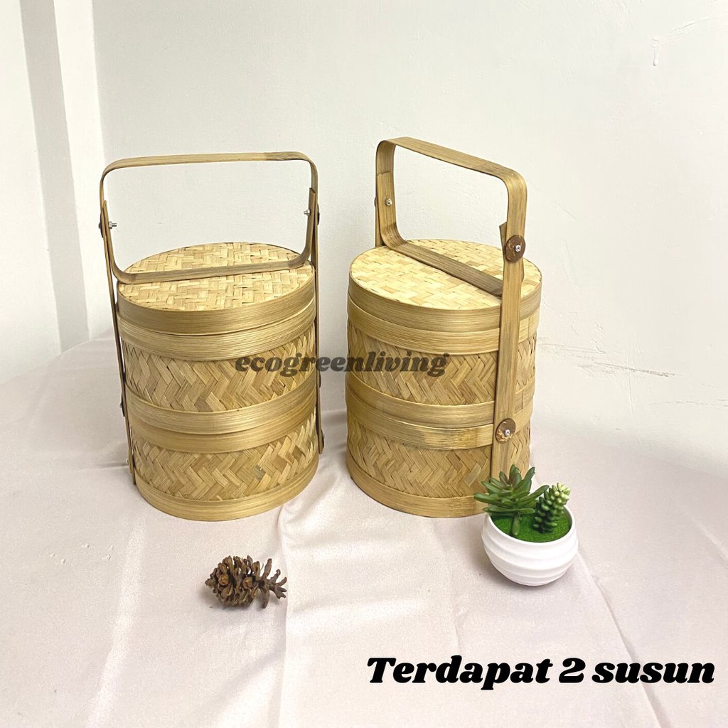 HAMPERS RANTANG BAMBU SUSUN 2 / KERANJANG HAMPERS RANTANG BAMBU DIAMETER 20 CM SUSUN 2