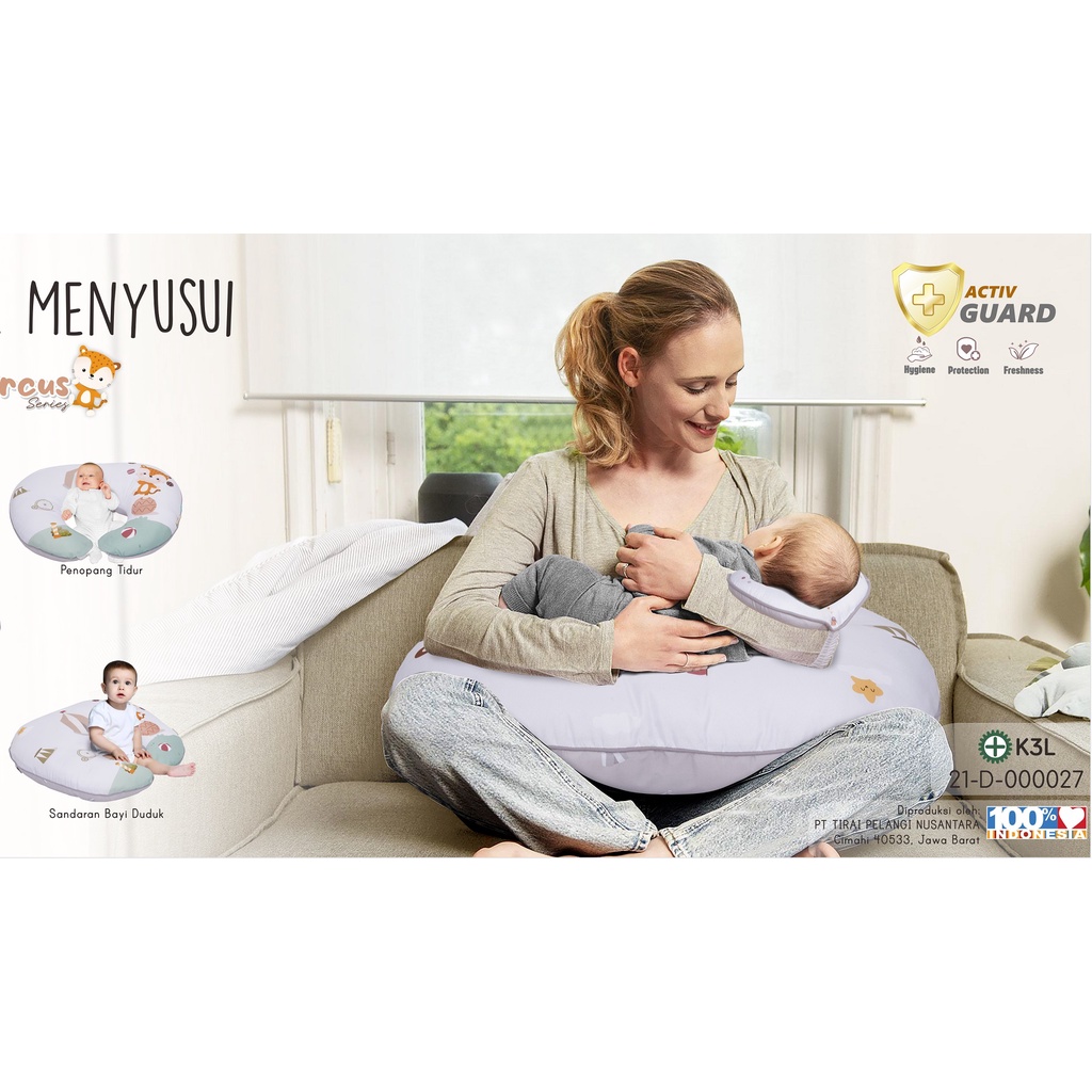 Vee &amp; Mee Nursing Pillow Bantal Menyusui Anti Bakteri + Free Bantal Lengan Circus Series  - VMB 2070