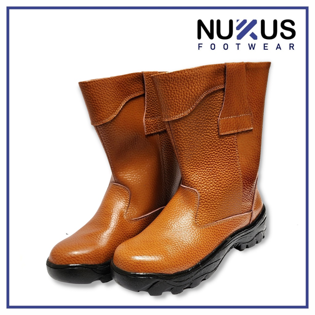 Nukus Sepatu Safety Proyek Boots Pria Kulit Sapi Asli Coklat Tan - SBN