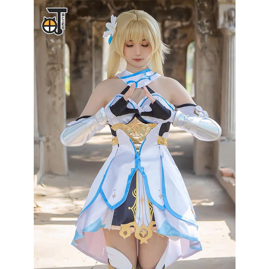 MIUMIU - COSPLAY COSTUME LUMINE GENSHIN IMPACT TRAVELER WANITA COSTUME FULL SET, LUMINE WIG