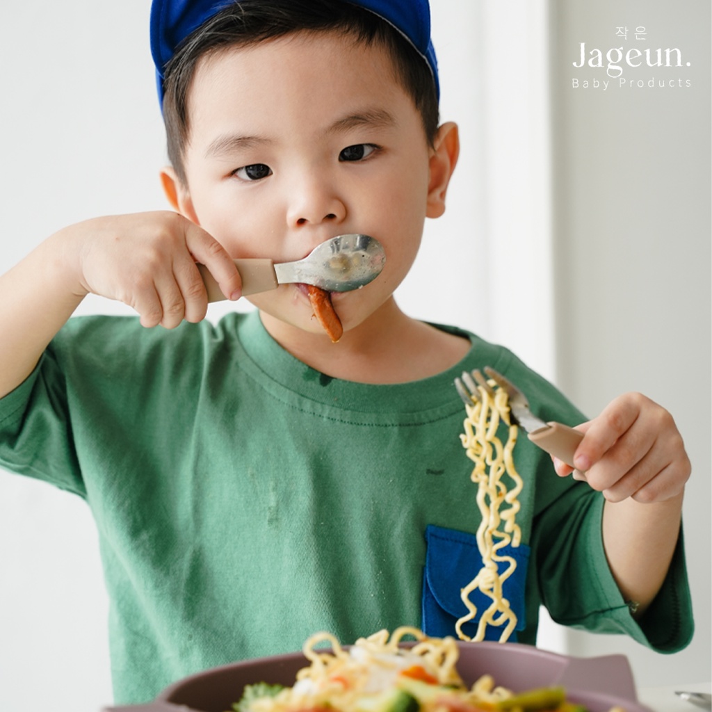 JAGEUN Premium Stainless Spoon Fork Silicone | Sendok Garpu Besi Anak Gagang Silikon Set