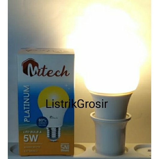 Warm White / Kuning Lampu Led MiTech Bohlam A Bulb 5w 5 Watt Kuning