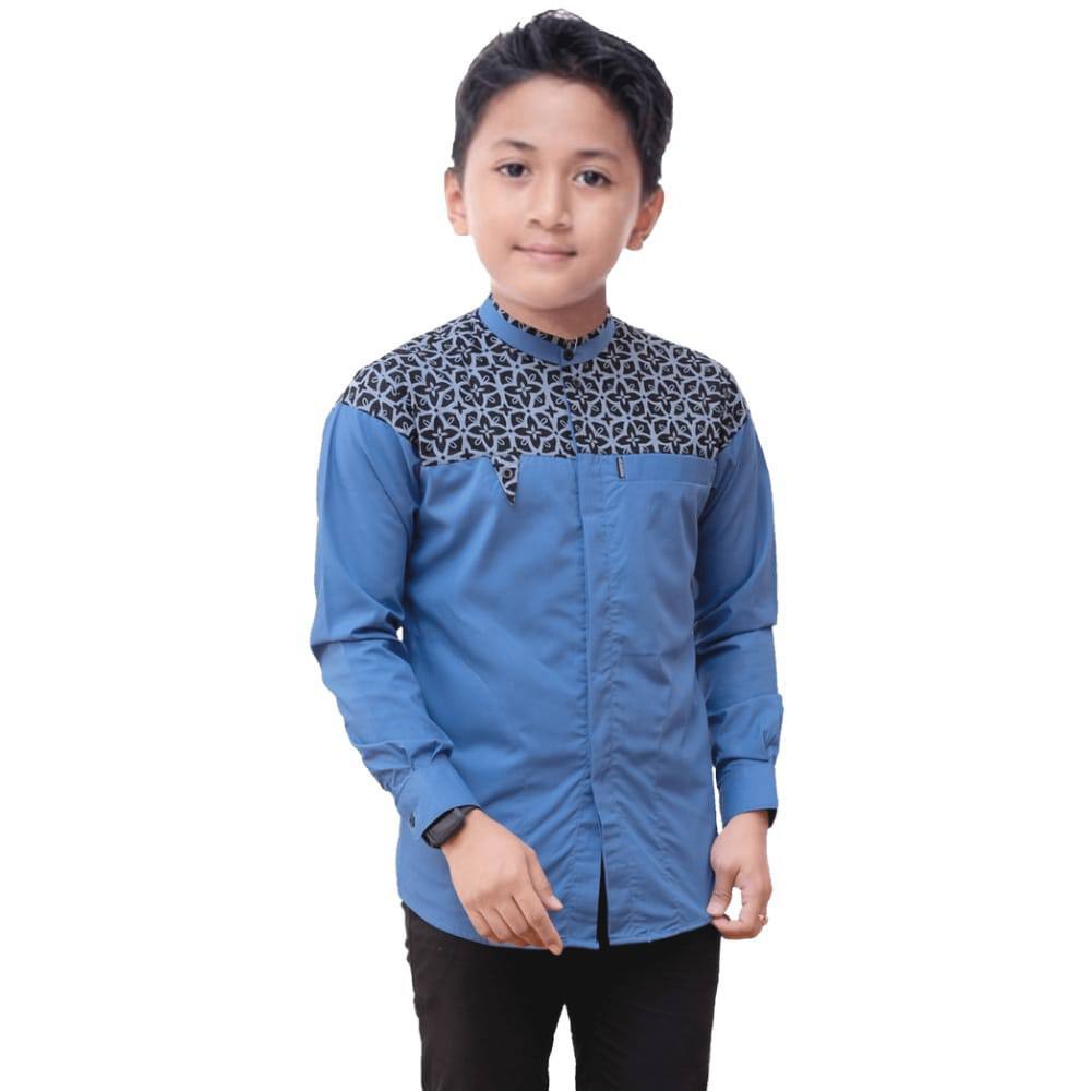 Baju Koko Coupel Ayah Dan Anak Motif Arjuna Warna Biru