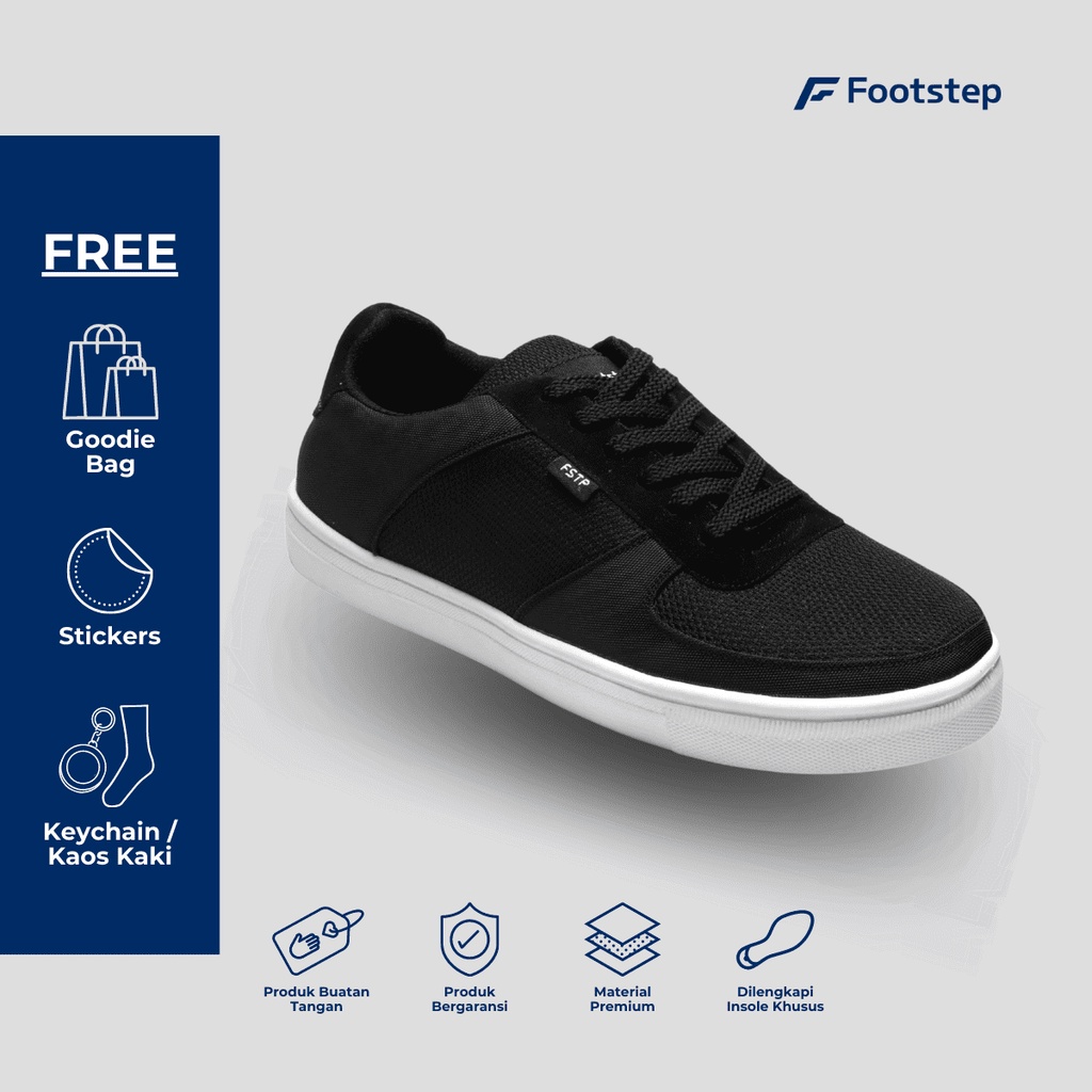 Sepatu Sneakers Casual Pria - Footstep Footwear Nexon Black White - Moemetshop