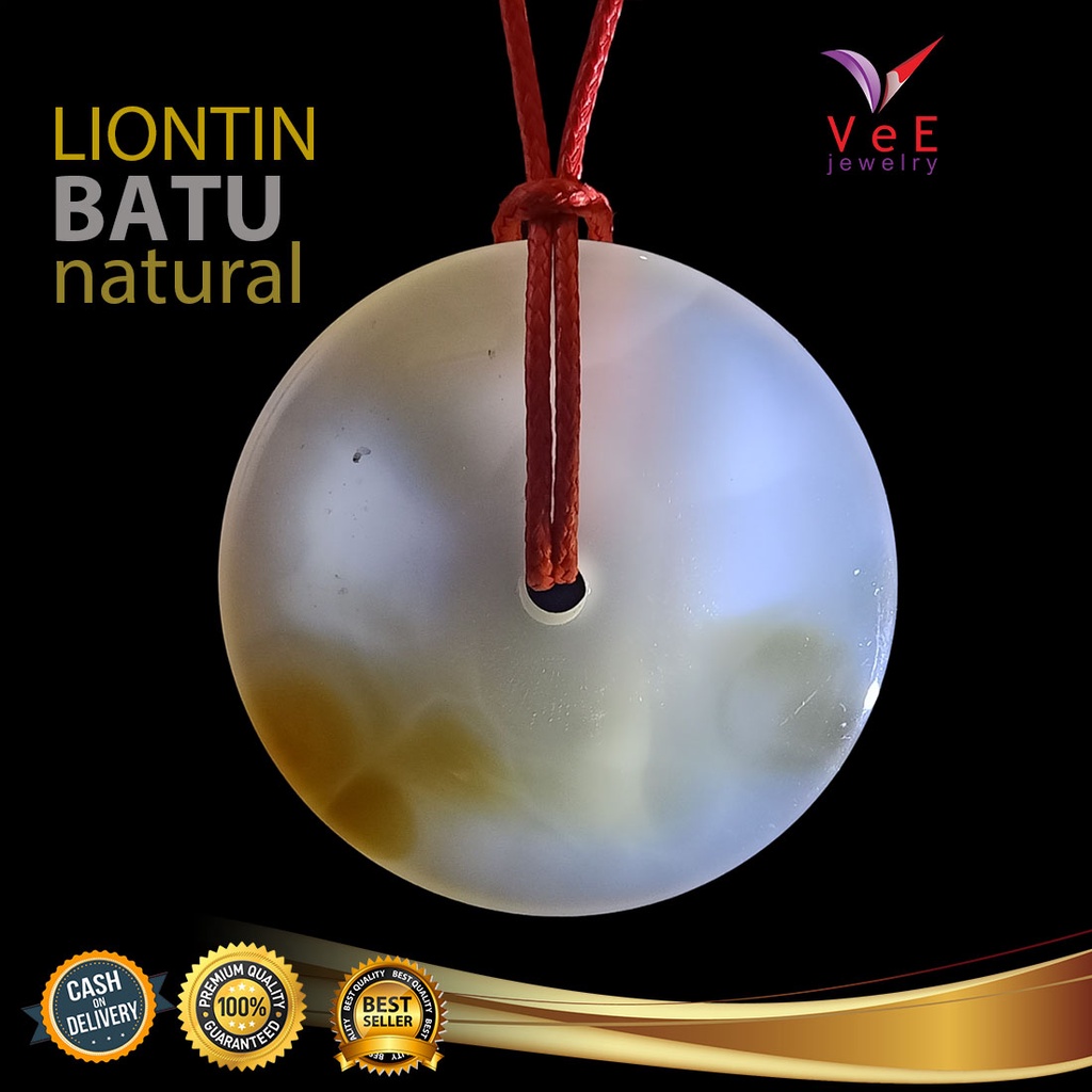 Kalung Liontin Batu Giok Asli Cina Donat Jumbo Putih Coklat - VeE Liontin Terapi Kesehatan