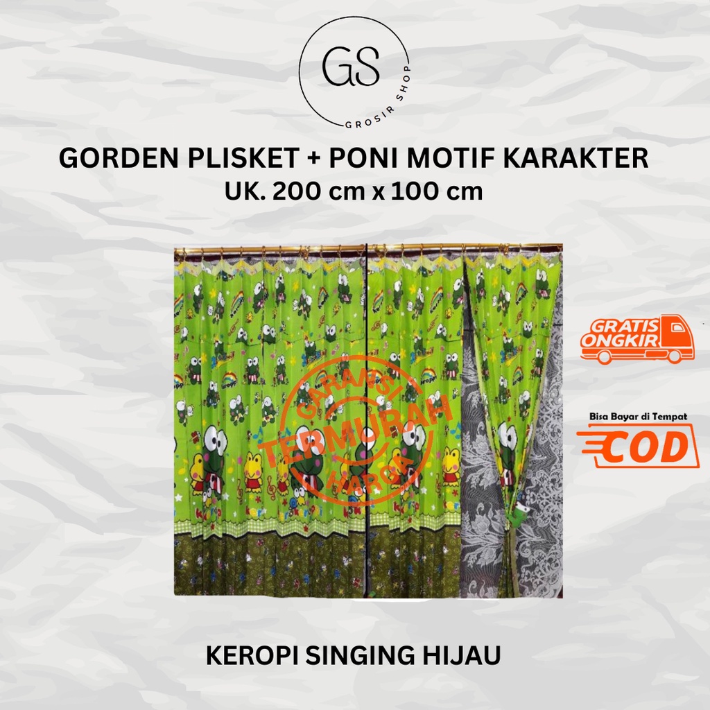GORDEN PLISKET UNTUK PINTU DAN JENDELA DENGAN PONI MOTIF KARAKTER KEROPI SINGING WARNA HIJAU