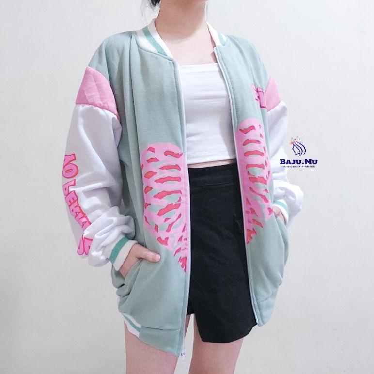 [ART. 1142] KOREAN JAKET FASHION VARSITY ZIPPER WANITA OVERSIZE- Nicole Varsity Jacket
