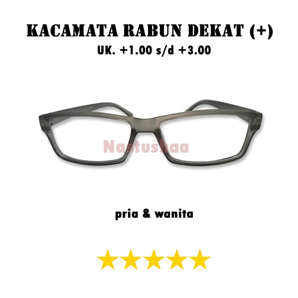 Kacamata Plus Baca Uk. +1.00 s.d +3.00 Untuk Pria Wanita Bingkai Persegi Panjang Warna Abu-abu Doff Kacamata Rabun Dekat Unisex NOCASE