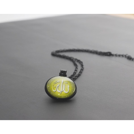 Kalung Rantai Set Liontin Giok Lafadz Allah Stainless Pria Wanita Aksesoris Fashion