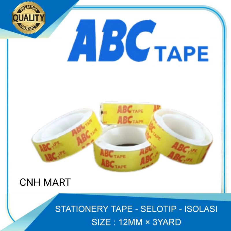 

12Pcs / 1 Slop Isolasi Bening ABC - Selotip Kecil ABC -Isolasi Kado 12 MM - 3 Yard ABC