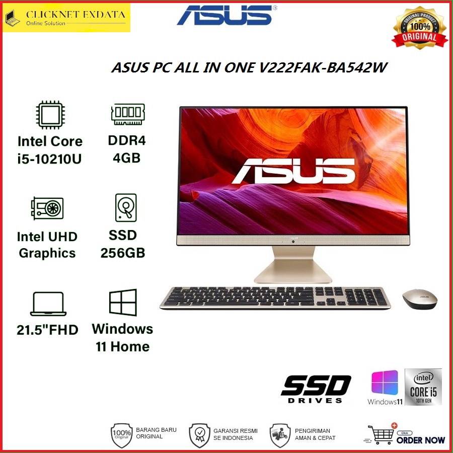 ASUS PC ALL IN ONE V222FAK-BA542W I5-10210U 4GB 256GB SSD FHD WIN 11