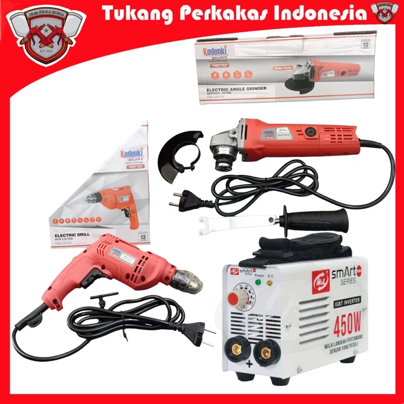 Paket Las Gerinda Bor mesin las 450 watt Paket komplit  Gerinda 4 inch kodenki bor 10 mm besi kayu kodenki mesin las 450 watt Hnl