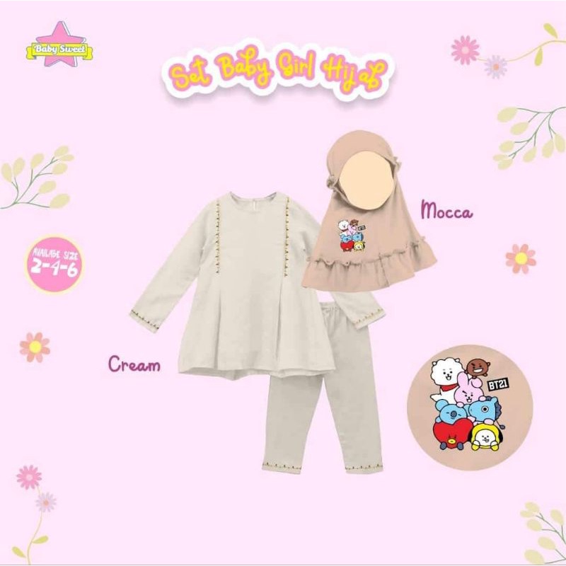 Oneset Kids BT21/Setelan Anak BT21/Baju Ajak Muslim Anak Perempuan