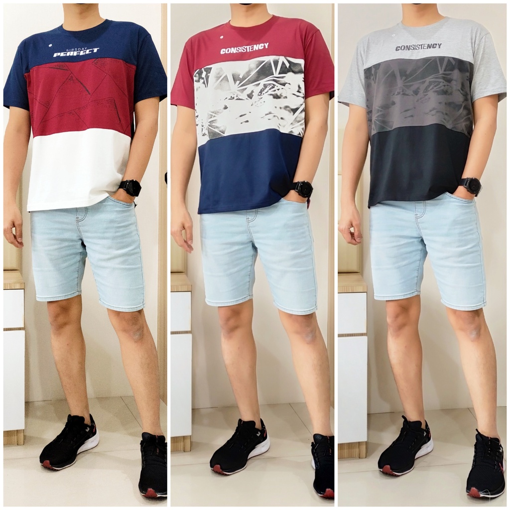 SIR SUNDAY 3 Tone Kaos Oblong Pria Cotton Combed Cowok Size L , XL