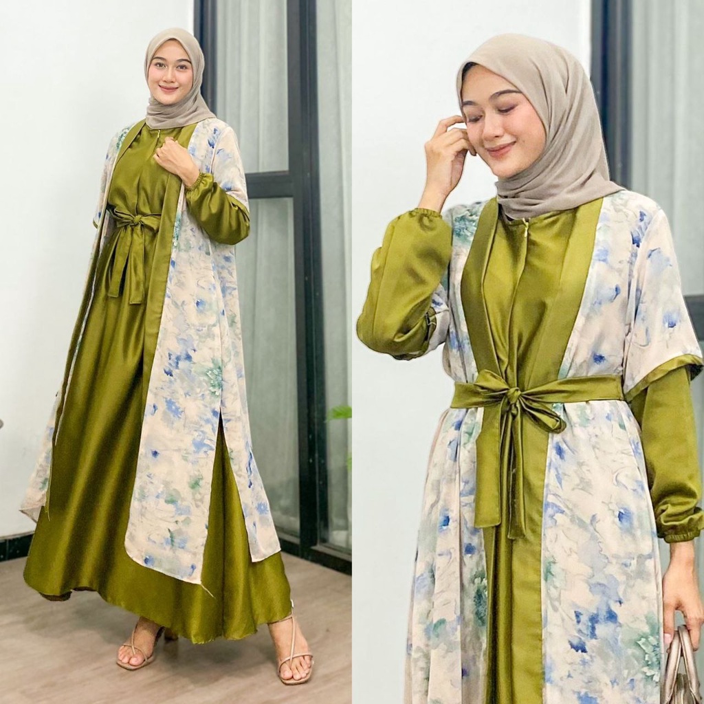 Gamis Terbaru 2023 Lebaran Wanita // Gamis Wanita Remaja Dewasa Matt Silk Premium Import Mix Outer Babydoll // Gamis Polos Mix Outer Bunga ELEGAN MEWAH SOFT PRINT HIGH QUALITY / GAMIS KONDANGAN PESTA KEKINIAN / Gamis Murah real pick Dress Busana Muslimah