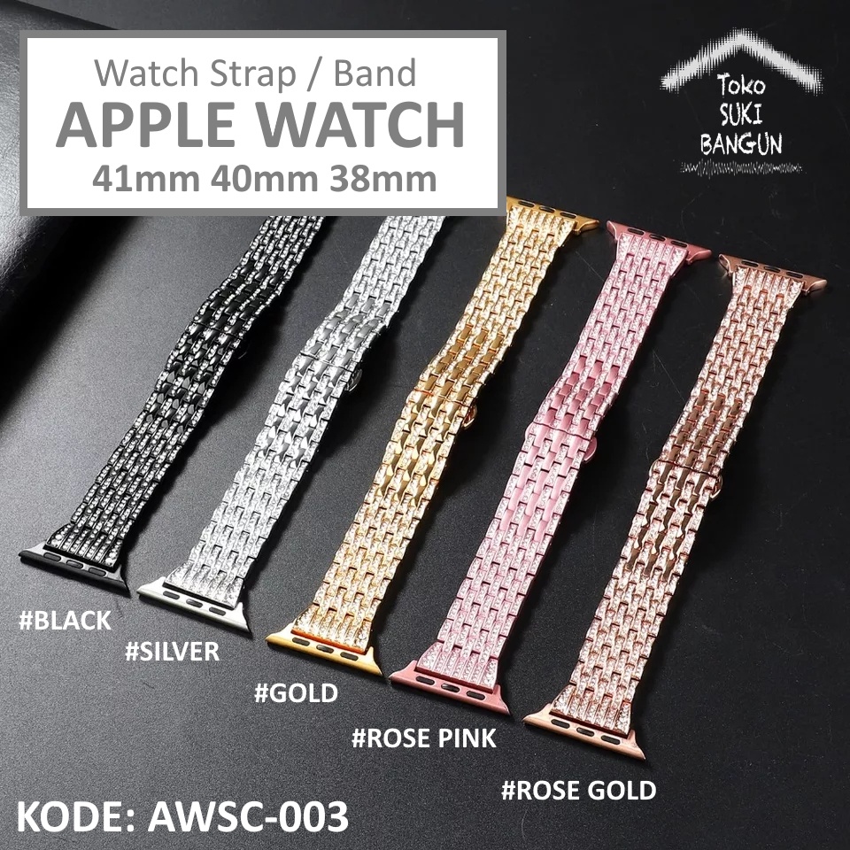 Strap Apple Watch Series 8 7 6 5 4 3 2 1 41mm 40mm 38mm TALI JAM Crystal PUSH BUTTON AWSC-003