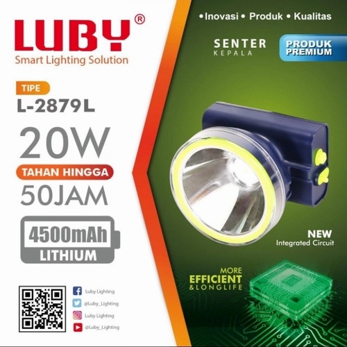 LUBY L-2879L Senter Kepala Led 20 Watt Cahaya Putih Waterproof Charger Original