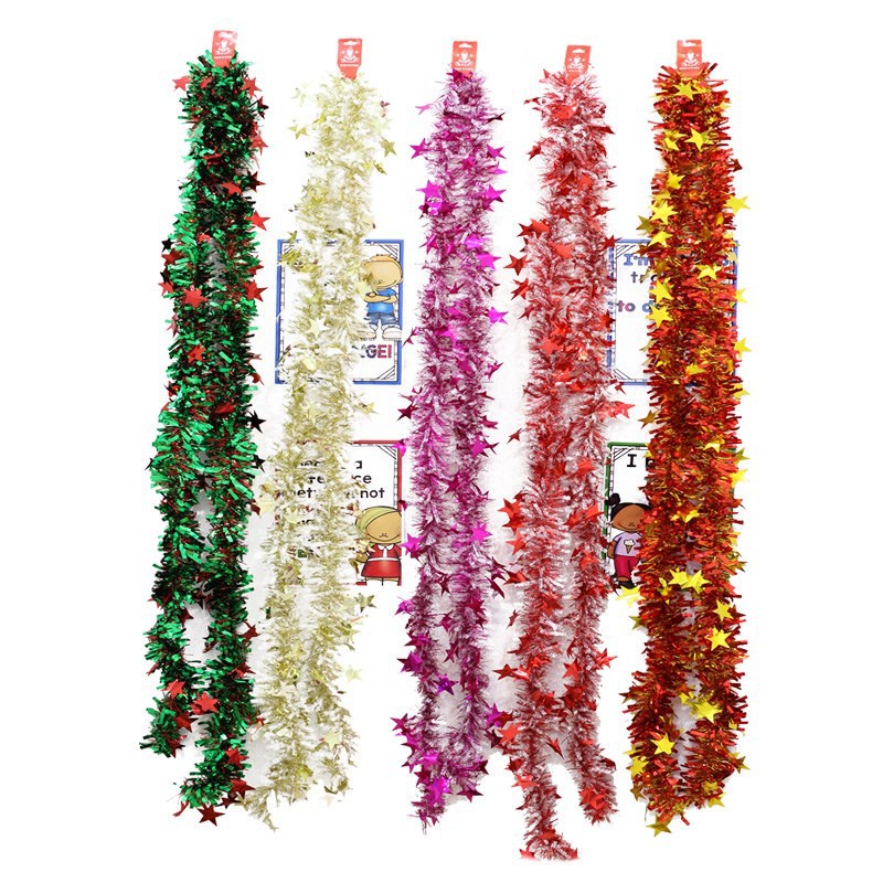 SS Slinger Tinsel Rumbai 2 Meter Hiasan Pohon Natal Motif Bintang Love Aksesoris Dekorasi Rumah Ornamen Natal Slinger Motif 2 Warna 2M