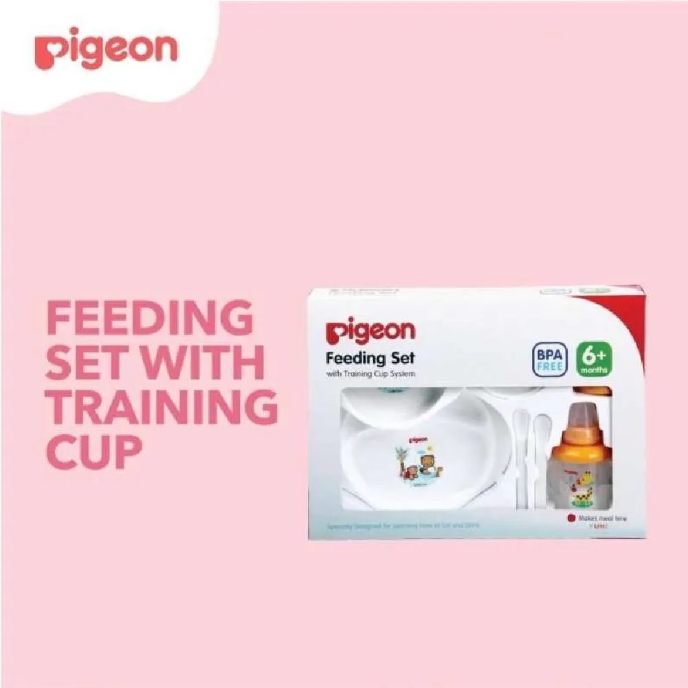 Feeding Set With Training Cup Pigeon Perlengkapan Makan Bayi 6+bulan