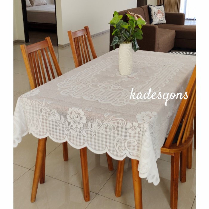 NEW taplak meja makan putih - Merah