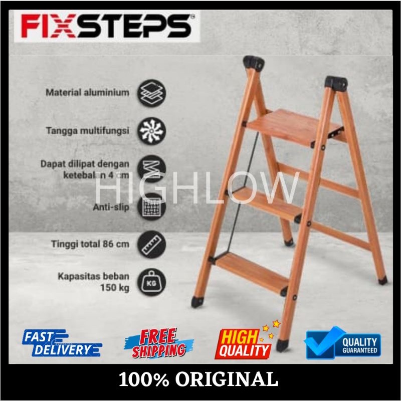 Fixstep Tangga lipat  Aluminium 2 & 3 Step Motif Kayu