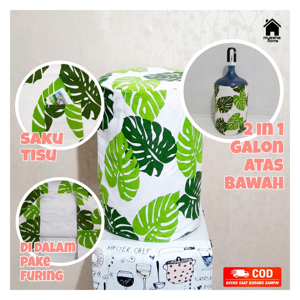 Cover Galon Dispenser Atas Sarung Galon Dispenser Bawah Motif Monstera