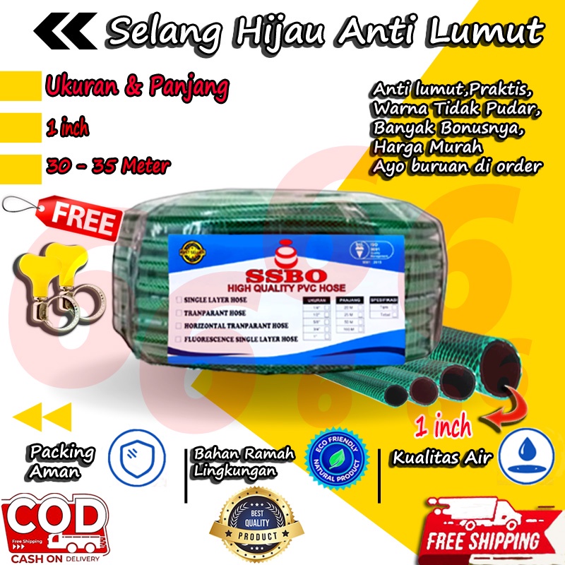 SELANG AIR  30 35 METER 1 ROL 1 INCH BENANG HIJAU ANTI LUMUT TEBAL SELANG TAMAN PERKEBUNAN ALAT MESIN CUCI MURAH COD