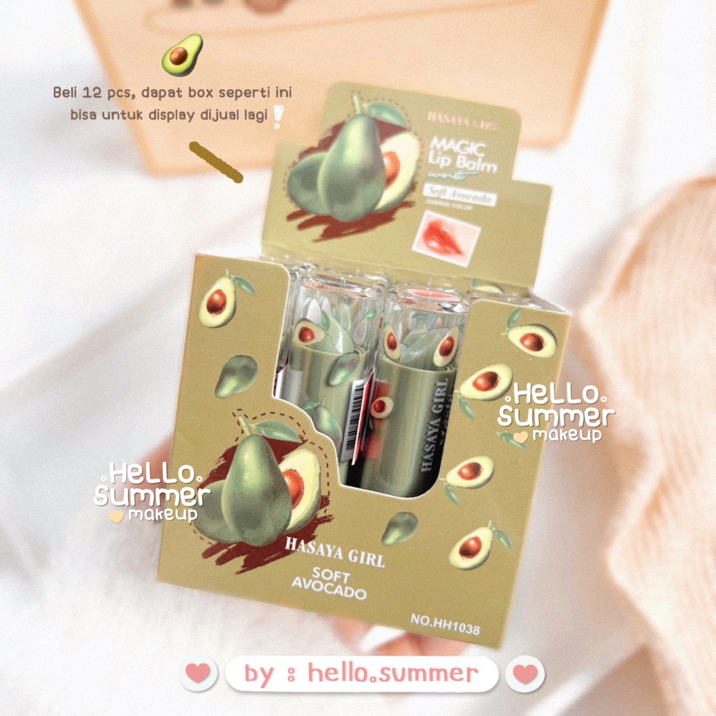 Hasaya Girl Avocado Lip Balm Pelembab Bibir 3gr Mengurangi Bibir Pecah Pecah Pink Alami Untuk Wanita atau Pria