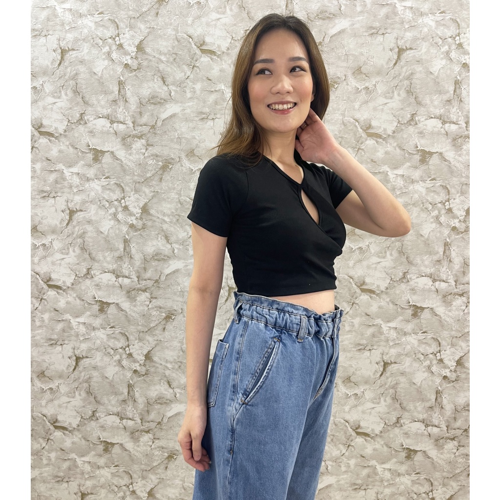 MODAVIE - YUNA CROPTOP Baju Atasan Crop Wanita Rib Knit O-Neck