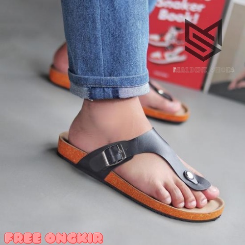 Sandal pria casual sendal jepit gesper sandal kulit sol puyuh kekinian model birken