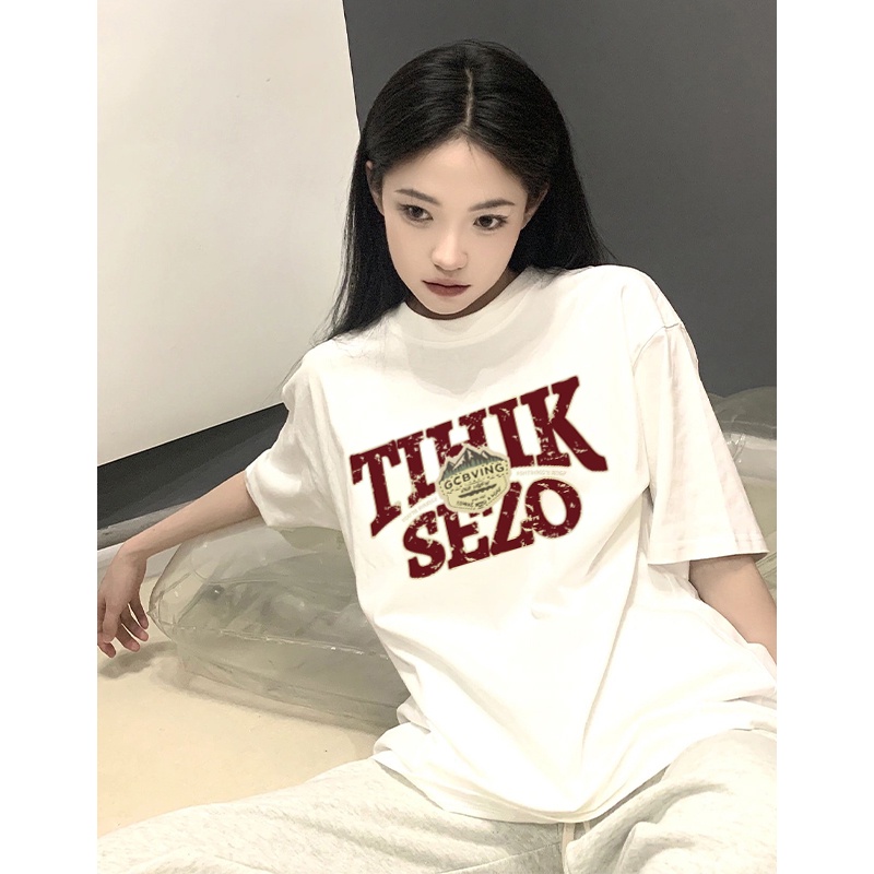 American Retro Lengan Pendek Motif T-shirt Import Oversize Letter Rap Hip hop Printed Baju Atasan Wanita